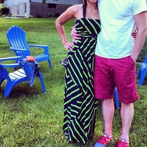 Strapless striped maxi dress